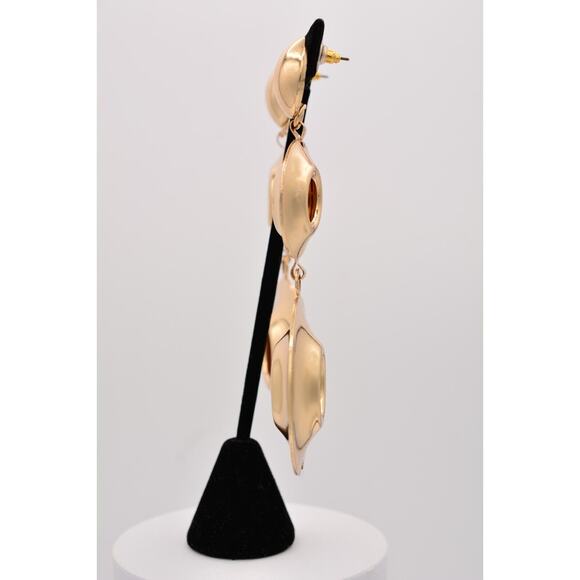 Vintage Chunky Dangle Earrings Shiny Gold Tone Puffy Metal Bold Long 1990s BinZ - Picture 11 of 12